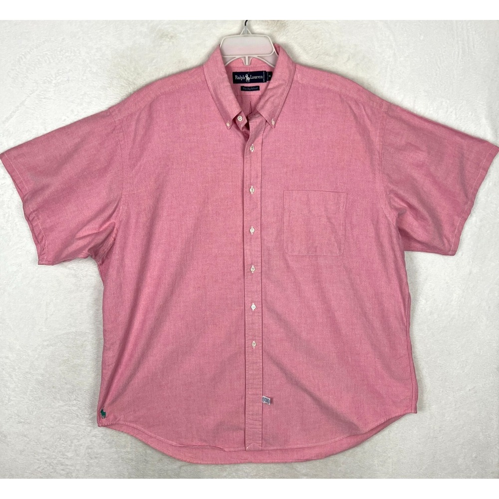 Ralph Lauren Pink Button Down Shirt Mens XL Short Sleeve Big Oxford‎ Pocket